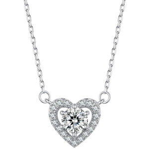 BAMOER 925 Sterling Silver Heart Moissanite Pendant Necklace 0.5CT D Color Brilliant Round Cut Lab Created Diamond for Women MSN026
