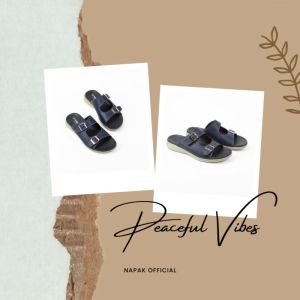 Napak Footwear Sandal Slide Selop Wanita Casual Daily Leather Navy LEA 003