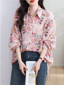 เสื้อเชิ้ตคอปกพิมพ์ลายแฟชั่นแขนยาวผู้หญิง ทรงหลวม แขนยาวปานกลาง ทรงสลิมฟิต เสื้อผ้าทำงานสไตล์เกาหลี