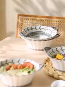 MANDALA Lotus Binaural Ceramic bowl Porcelain bowl Tableware Dinnerware Salad Soup bowl Pinggan Mangkuk 曼陀罗华双耳碗 - VIXORA