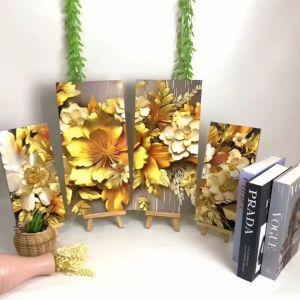 RUNABEE HIASAN DINDING DEKORATIF BUNGA EMAS POSTER HIASAN DINDING PAJANGAN KAYU MINIMALIS