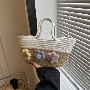 กระเป๋าถือผ้าใบจีบลายดอกไม้ความจุขนาดใหญ่สำหรับผู้หญิง 2023 กระเป๋าถือแบบสะพายไหล่แฟชั่นสีบล็อกใหม่ กระเป๋าถือแบบ Tote