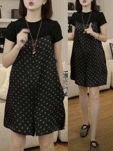 Shalldoer | ชุดสองชิ้นลำลองสำหรับผู้หญิงในช่วงฤดูร้อนปี 2025 แขนสั้นสีดำลายจุดหลวมๆ กางเกงขาสั้น ชุดแฟชั่นลำลอง