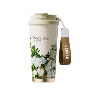 Ceramic Insulated Water Bottle Straw Coffee Cup Womens Birthday Holiday Gift Portable Stainless Steel 520ml Creative Style