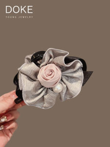 Delicate Pink Rose Flower Hair Clip Womens New Style Atmosphere Super Fairy Pearl Butterfly Knot Large Shark Clip Hair Accessories