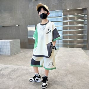 Boys Summer Outfit 2025 New Casual Sports Short Sleeve Clothes Stylish And Cool Childrens Clothing Set for Boys Breathable And Comfortable
