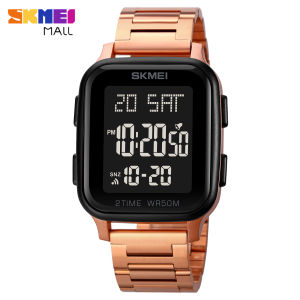 SKMEI 1859 Men Dual Time LED Backlight 50m Waterproof Stainless Steel Strap Sports Watch