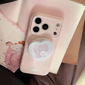 Korean Stars Love Heart Cartoon Elephant Magnetic Bracket Phone Case For iPhone 17 16 15 14 13 12 Pro Max Shockproof Soft Cover