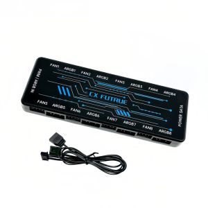 8-Port PWM ARGB Fan Controller Hub with Remote (Battery Not Included) 5V 3Pin RGB Magnetic Backplane SATA Power Fan Splitter