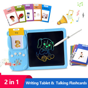 2 in 1 Talking Flash Cards & LCD Writing Tablet English Learning Education Toy with Audio Sound Gifts for Kids Boy Girl Toddler