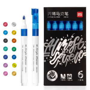 Deli 6PCS Metallic Acrylic Marker Pen Painting School Supplies HM114 1Set