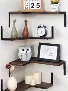 Wood Corner Shelf Storage Rack Display Stand Bookshelf Floating Wall Shelf for Living Room Kitchen Accessories Home Organizer