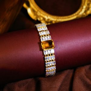 SEQUITO Luxury Ladies Wrist Jewelry Gold Plated Pave Setting White Yellow Cubic Zircon Bracelet Charm for Evening Party B389