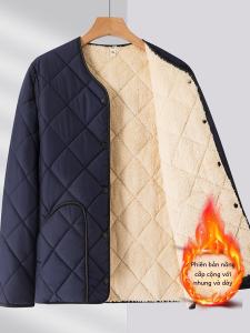 หนาขึ้น ผ้าขนแกะ เรียงราย ฤดูหนาว เสื้อโค้ท สําหรับ วัยกลางคนและผู้สูงอายุ ผู้ชาย อุ่น และสบาย ผ้าฝ้าย เสื้อแจ็คเก็ต มีด้านใน ซับใน