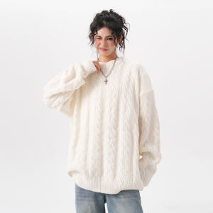 Áo Len Cổ Tròn Dày Dặn Cho Nữ Mùa Thu Đông Thường Ngày Dáng Rộng Thoải Mái Phong Cách Mỹ Cổ Điển Cho Cặp Đôi