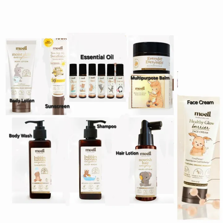 Moell Baby Care Face Cream Body Wash Shampoo Hair Body Lotion