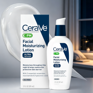 CeraVe PM Facial Moisturizing Lotion with Hyaluronic Acid & NiacinamideUltra-LightweightOil-Free Moisturizer for Face3 Ounce