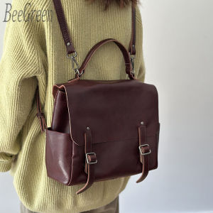 BeeGreen Women Genuine Leather Backpack Vintage School Bag Daily Commuter Shoulders Bag High Quality Travel Knapsack