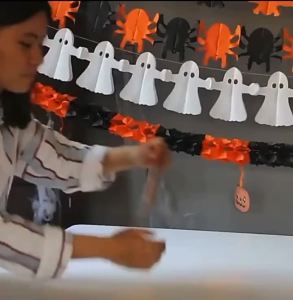 Halloween Paper Banner Spider Pumpkin Ghost Bat Paper Chain Halloween Decoration Garland Banner Paper Pull Flower Party Supplies