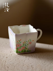 Cốc Trà Thủ Công Màu Hồng Phong Cách Cổ Điển Cao Cấp Của Jingdezhen Dành Cho Nữ Cốc Trà Chủ Nhà Cốc Trà Hoa Văn Bốn Mặt