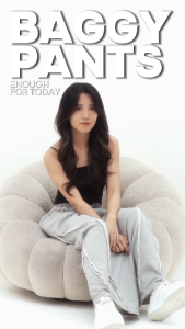 Enough For Today - Baggy Pants Wanita Wide Leg Celana Panjang Pinggang Karet Abu Misty Jahitan Garis Samping