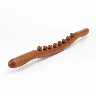 简素净 | Beads Beech Wood Back Massage Stick Universal Scraping Tool Guasha Therapy Point Treatment Relaxation Aid Abdominal Massager ﻿