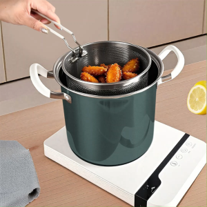 MallMainan-C1317 Panci 2IN1 Deep Fryer Stainless Steel Set Panci Saringan Minyak Praktis Panci