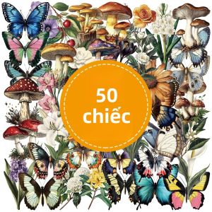 50 Miếng Dán Tranh Vẽ Phong Cách Retro Hình Nấm Rừng Bướm Trong Suốt Chống Nước Dùng Cho Văn Phòng Phẩm Đàn Guitar Mũ Bảo Hiểm Nhật Ký Bình Nước