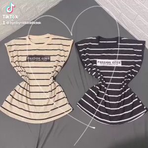 Áo CROPTOP Thun Gân Tay Phồng Sọc Ngang Cực Xinh P312 / Áo Thun Nữ Ngắn Tay In Logo Cực Đẹp