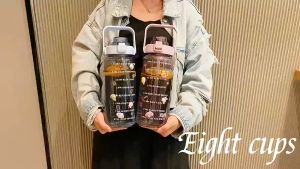 2000ml Water Bottle With Straw and Sticker BPA Free Leakproof Reminder Time Botol Air 水瓶
