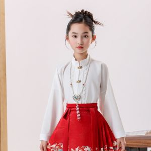 Girls Ming Dynasty Style Summer Skirt Set Childrens Hanfu Clothing Traditional Chinese Ethnic Costume Silk Fabric for Kids