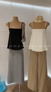 [SẴN LOẠI 1] Áo lụa 2 dây điều chỉnh lưng đổ dây chun thân trước có lớp lót gợi cảm cá tính màu đen WGWE W9938