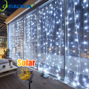 Solar Curtain Lights 100/200/300LED String Lights 8 Lighting Modes Outdoor Gardens Decoration Lights for Home Wedding Christmas