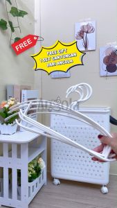 [BUY1 GET2] Angola Keranjang Baju Kotor Lipat Keranjang Pakaian Cucian Kotor Dengan Roda / Laundry Basket FREE Gantungan Baju 5pcs