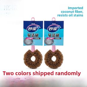 Miaojie Easy Clean Long Handle Pot Brush Kitchen Dishwashing Coconut Fiber Scrubber Stain Removal Household Cleaning Tool