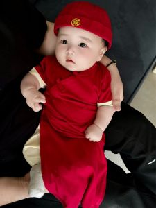 Summer Thin Baby Clothes One Year Old Boys Cheongsam Romper Outfit Cotton Polyester Long Sleeve Single Button Closure Chinese Style