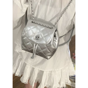 Fashionable Diamond Pattern Womens Backpack New Arrival 2024 Chic Chain Strap Versatile Bucket Bag for Casual Use