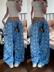 Original American Retro Drawstring Casual Sweatpants Women Loose Slimming Wide Leg Pants Hip Hop Dancing Sports Pants