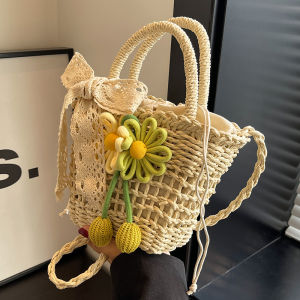 Summer Handwoven Straw Crossbody Bag Womens Fashionable Beach Vacation Small Square Bag Casual Style Single Shoulder Bag