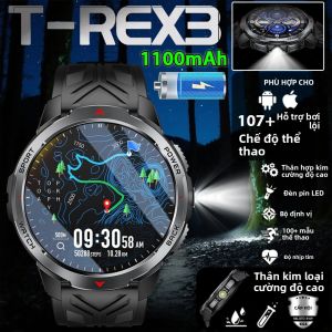 Đồng Hồ Thông Minh T-Rex3 Pin 1100mAh Thể Thao Ngoài Trời Đèn Pin LED La Bàn Cuộc Gọi Bluetooth Đồng Hồ Nam Chống Sốc Theo Dõi Sức Khỏe