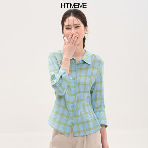 HTMEME | Áo Sơ Mi Caro Ôm Body Màu Anh Đào Tay Bảy Phân