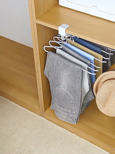 Household Sliding Rail Pants Rack Wardrobe Storage Saves Space No Punching Installation Pants Rack Telescopic Bracket