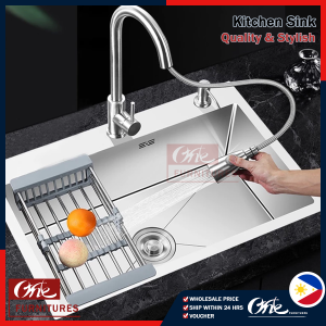 304 Stainless Steel Kitchen Sink Thickened Single Double Sink With Faucet Black & Silver Household Sink