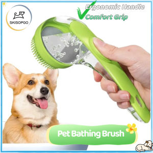 SKISOPGO Pet Bathing Brush Soft Silicone Massager Shower Bathing Brush Long Handle Clean Tools Comb Dog Cat Cleaning Grooming Supplies