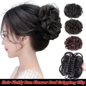 [One-Grab Hair Growth] Hair Clip-Style Fluffy Bun Synthetic Hair Bun Flower Bud Gripping Clip Womens Bun Big Curly Hair Accessories