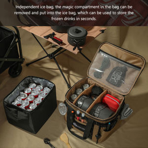 Portable Camping Tool Food Storage Handbag Large Capacity Multifunctional Tableware Tool Drinks Bag Built-in Compartment for Outdoor Picnic Travel