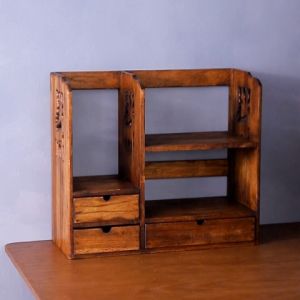 ไม้เนื้อแข็งแกะสลักวางกล่องโต๊ะ โต๊ะนักเรียนขนาดเล็กจัดเรียงแฟ้มชั้นวางของสำนักงานโต๊ะเครื่องสำอางชั้นวางของ ชั้นวางหนังสือเก็บเอกสาร