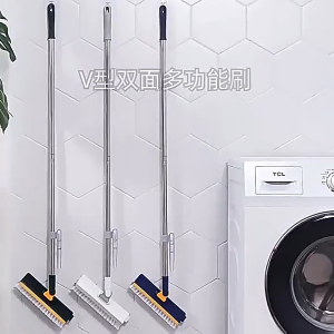 Long-Handled Floor Brush 4-in-1 V-brush 180-degree Rotating Brush Head with Squeegee For Cleaning Bathroom Kitchen
