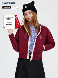 Navigare | Áo Hoodie Nữ Có Mũ Đính Cúc 红色