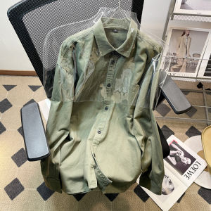 White Long Sleeves Shirt Mens Spring and Autumn Leisure Hong Kong Style Japanese Style All Cotton Pure Cotton Trendy Retro Workwear Shirt Coat